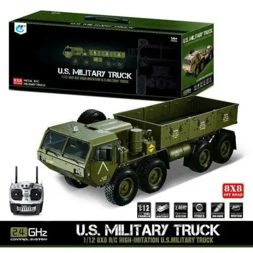 

1/12 RC Military Truck Metal 8*8 Chasis Model Radio Servo Motor LED Light Sounds System Car TH05144-SMT4