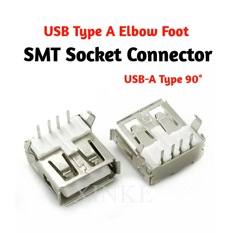 USB Type A Standard Port Female Solder Jacks Connector PCB Socket USB-A Type Female Socket 90° Elbow Foot (1 Pcs/Lot)