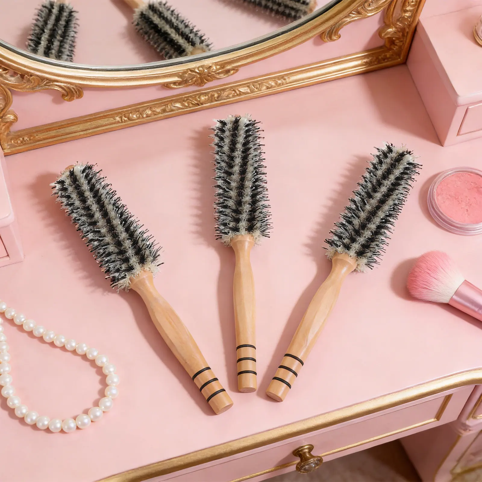 

Набор из 3 круглых щеток для завивки волос с натуральной щетиной кабана, для кудрявых, тонких, коротких и густых волос, с деревянной ручкой, портативный, для укладки феном