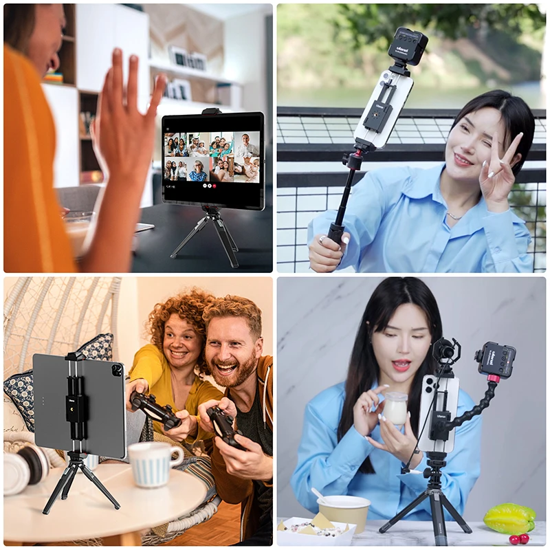 Ulanzi ST-29 Universal Tablet Tripod Mount Stand Phone Holder w Cold Shoe For iPhone 16 15 14 13 12 Horizontal Vertical Shooting