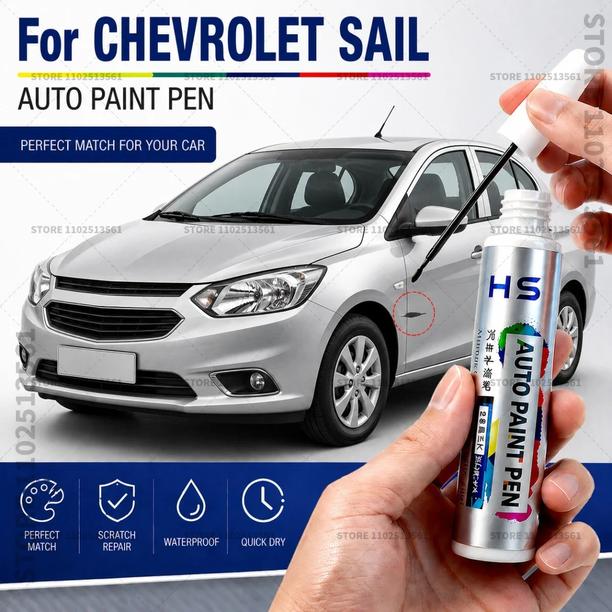 For 2000-2020 Chevrolet Sail Touch Up Paint Pen Car Paint Scratch Repair Tool Caviar Black Sandrift Grey Summit White Super Red