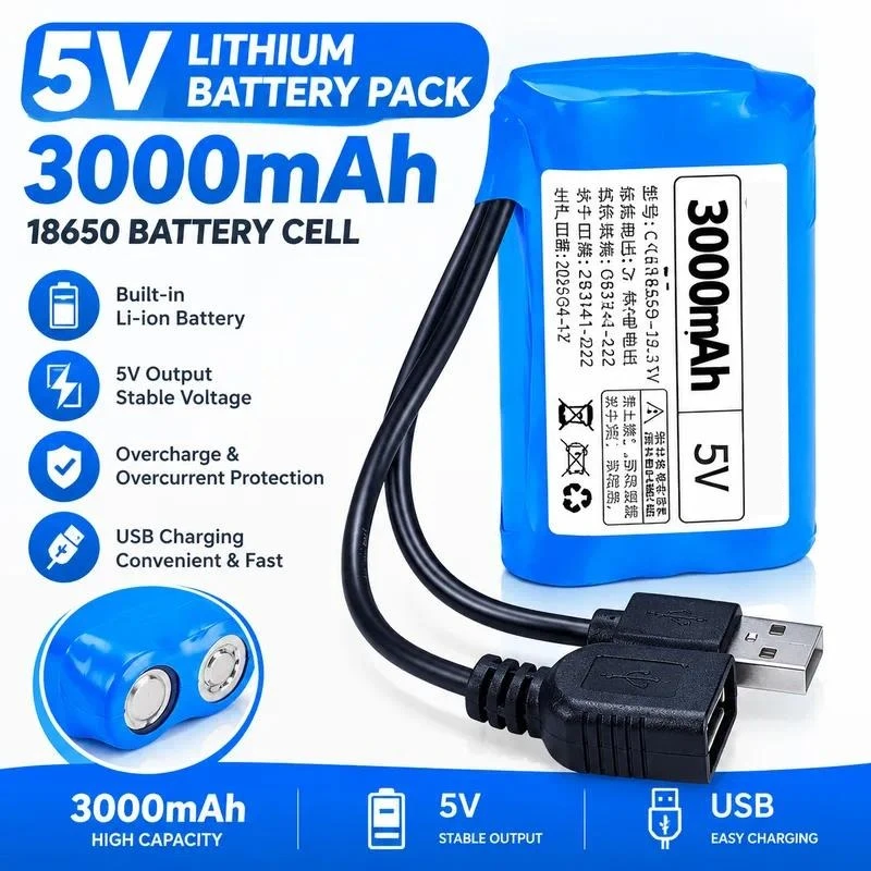 5V 18650 Lithium Battery Pack for Small Speaker USB Fan WiFi Bluetooth Monitoring Rechargeable Battery Male Female Head