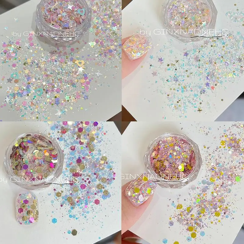 1 Box Herz Stern Bunte Nagel Glitter Dopamin 3D Nail art Charm Dekoration Schmuck Maniküre Zubehör