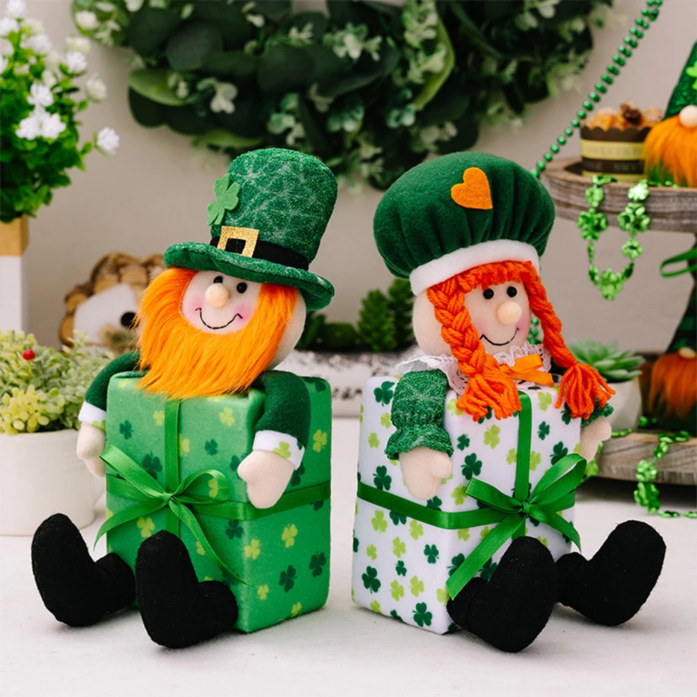 Green Hat Plush Ornament Irish Theme Holiday Home Figurine Decor Gift Charming Gnome Plush Doll Add Good Luck And Joy
