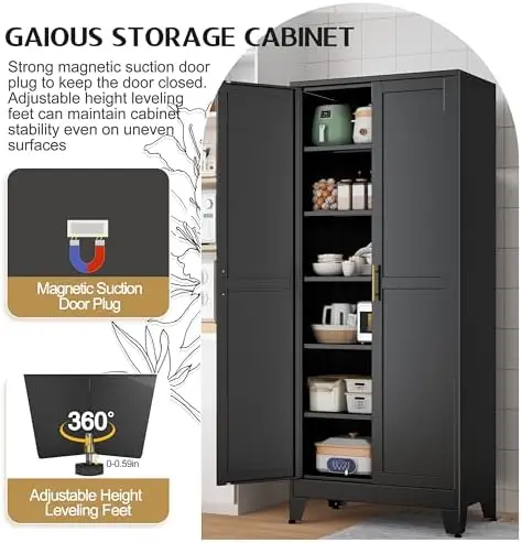 75.2" Tall Metal Kitchen Pantry Storage Cabinets with 2 Door and 5 Adjustable Shelves, Cupboard for Kitchen, Dining image 5