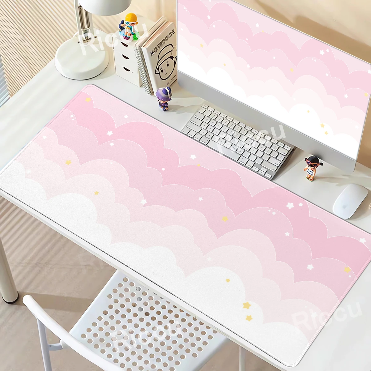 Rosa Wolke Schreibtischunterlage Kawaii Großes Mauspad XXL Niedliches Büro Gummi Schreibtischunterlage Erweiterte Pads Gaming Tastatur Zubehör Große Matten