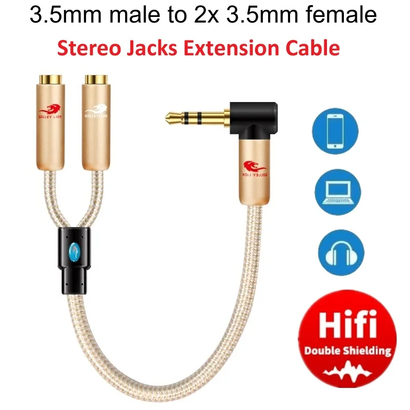 1/8'' Aux Jack 3.5mm Male To Dual 3.5mm Female Splitter Audio Cable for Phone Laptop Tablet PC Headphone Speaker Extension Cords