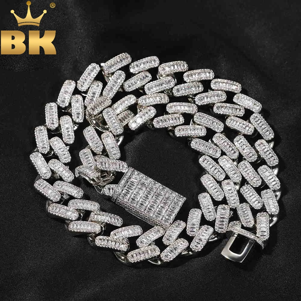 

TBTK 20mm Baguettecz Miami Cuban Choker Iced Out Chain Paved Prong Setting Bling Cubic Zirconia Necklace Hiphop Jewelry