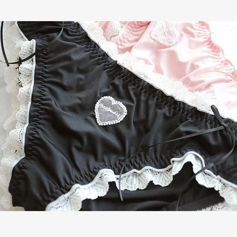 4XL Large Size Women Cute Lovely Sweety Japanese Style Lolita Cosplay Panties Sexy Lace Milk Silk Soft Ruffles Underwear Breifs