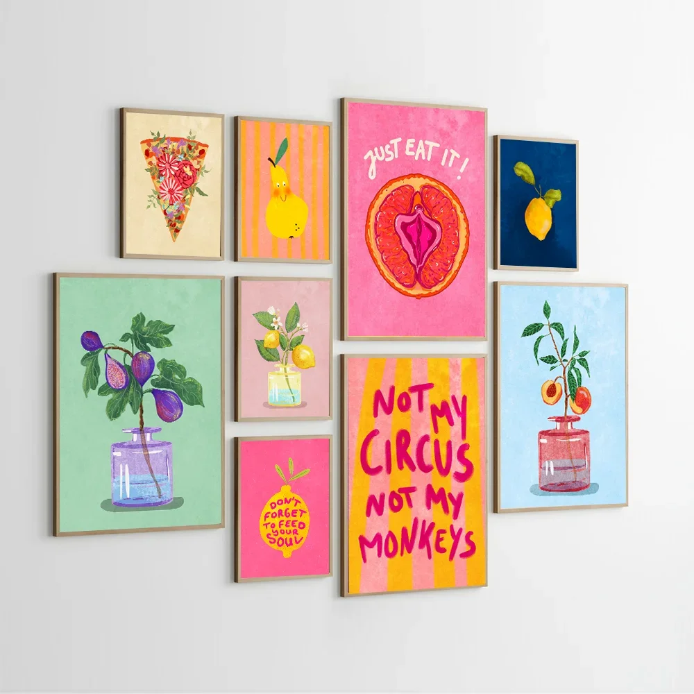 Just Eat It Illustration Wall Art Prints Food Drinks Posters Peach Tree In Vase Canvas Painting Home Decor Kitchen Wall Art Gift