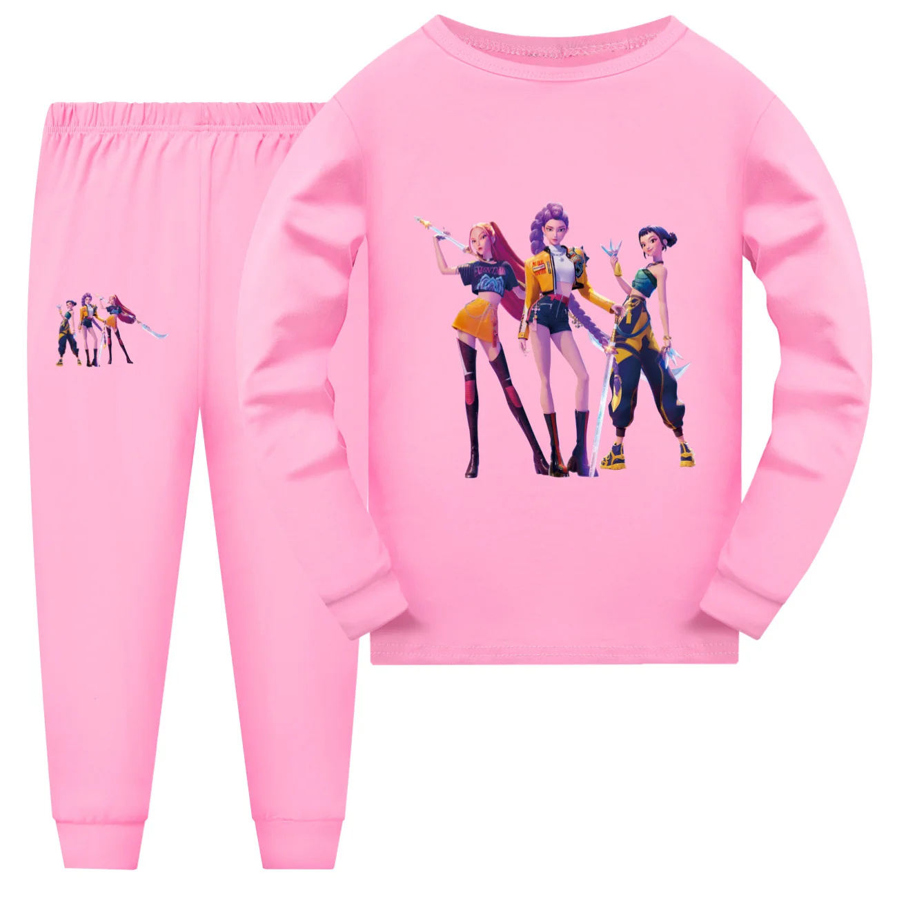 KPop شيطان الصيادين 2 قطعة بيجامة للأطفال مجموعة الكرتون طويلة الأكمام بيجامة مع السراويل ملابس خاصة غير رسمية للطفل الفتيات والفتيان في سن المراهقة