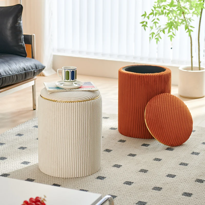 

Nordic Modern Changing Shoe Stool Upholstered Makeup Chair with Storage Versatile Nail Stool Plush Round Bedroom Vanity Seats