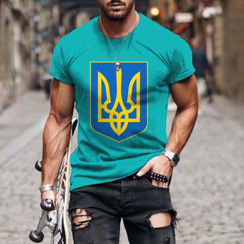 3D Print Ukrainian National Emblem T Shirt For Men Summer Vintage Casual O-neck Oversized Tees Tops Camisetas De Hombre