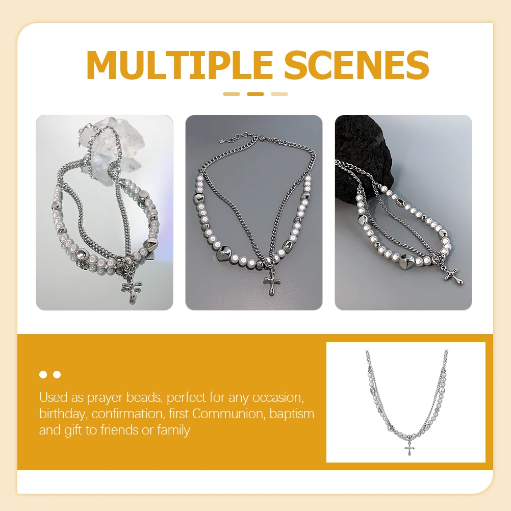 

Necklace Pearl Cross Layered Women Choker Pendant Chain Costume Necklaces for Man