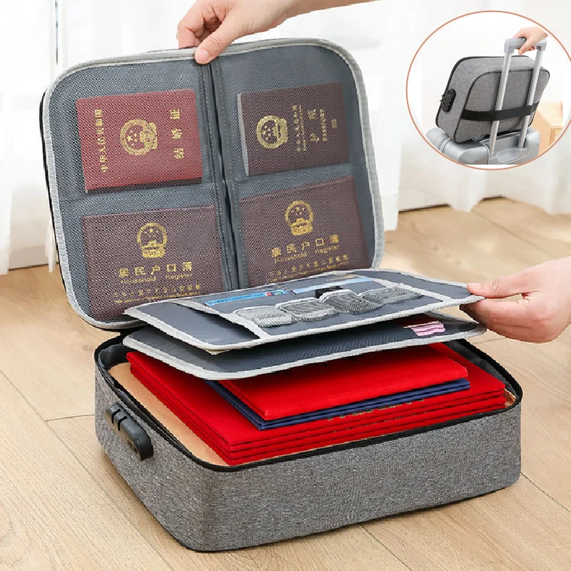 Large Capacity Multi-Layer Document Tickets Storage Bag Certificate File Organizer Case Home Travel Passport Briefcase with Lock