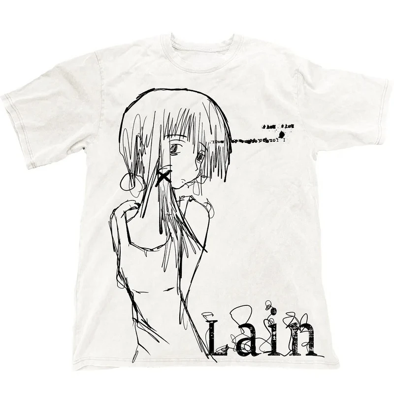 Lain Graphic Print Autumn Cotton Unisex T-shirt Short Sleeve Street Fashion Trend Clothing Street Style Winter Innerwear Tops