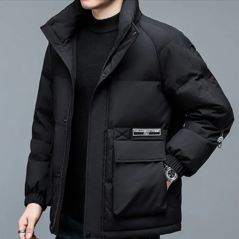 2023 New Men White Duck Down Jacket Winter Coat Short Loose Leisure Parkas Thicken Warm Outwear Hooded Fashion Overcoat