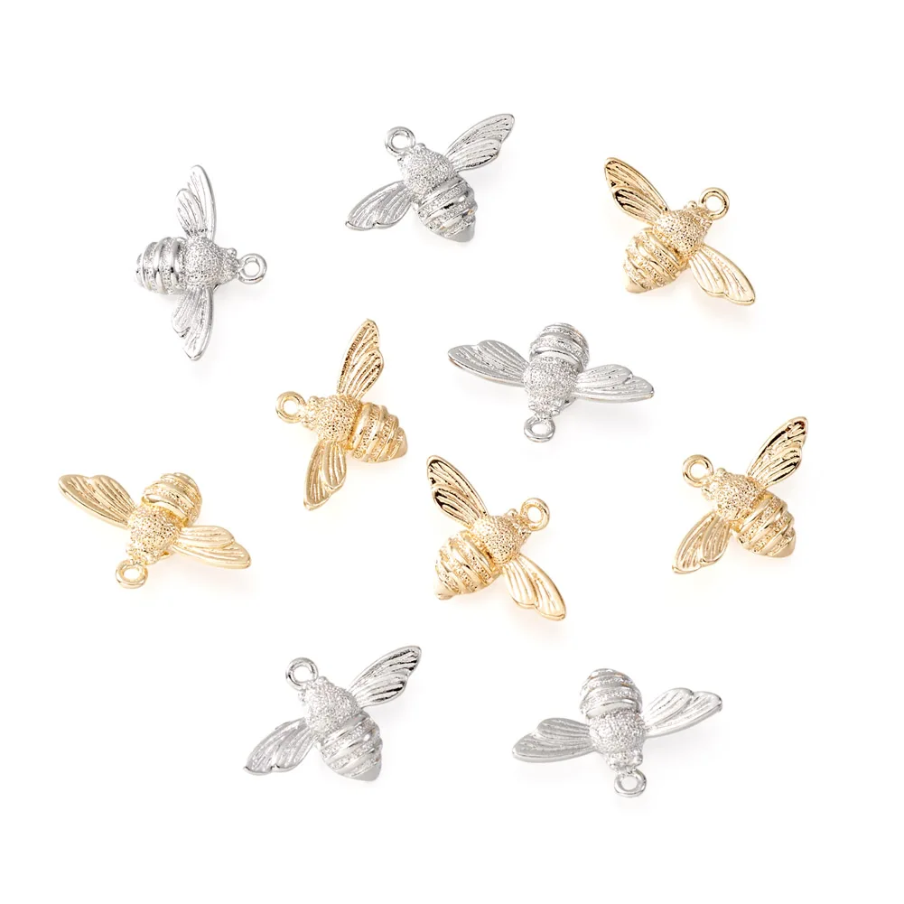 5pcs Brass Bee Charms Pendants for DIY Jewelry Making Bracelet Necklace Findings 11.5x17x4.5mm
