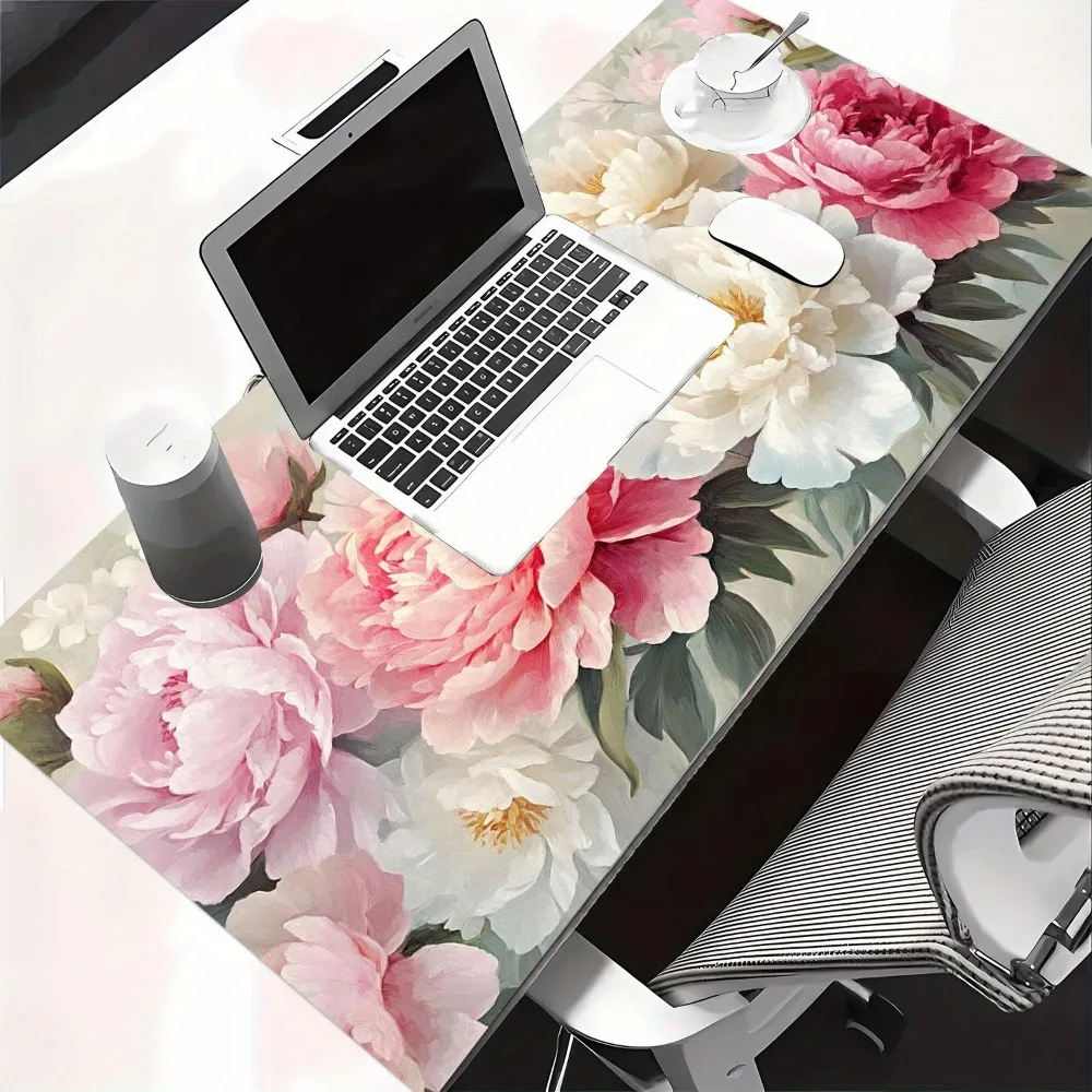 Retro pink peony-shaped mouse pad / keyboard pad, with anti-slip rubber base escritorio accesorios gaming mouse pad