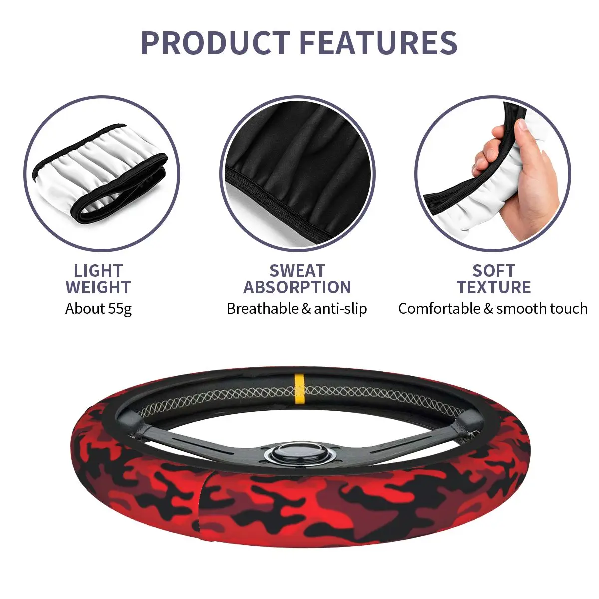 Military Red Camouflage Car Steering Wheel Cover 38cm Non-slip Camo Texture Suitable Car-styling Car Accessories - view 4
