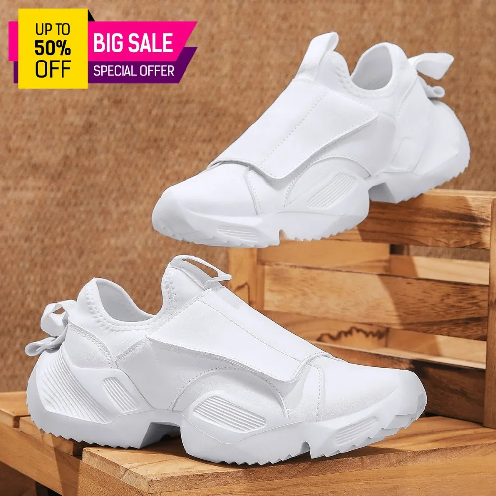 

Fashion Men's Slip On White Sneakers Lightweight Comfortable Thick Sole Casual Walking Shoes for Daily Wear Outdoor