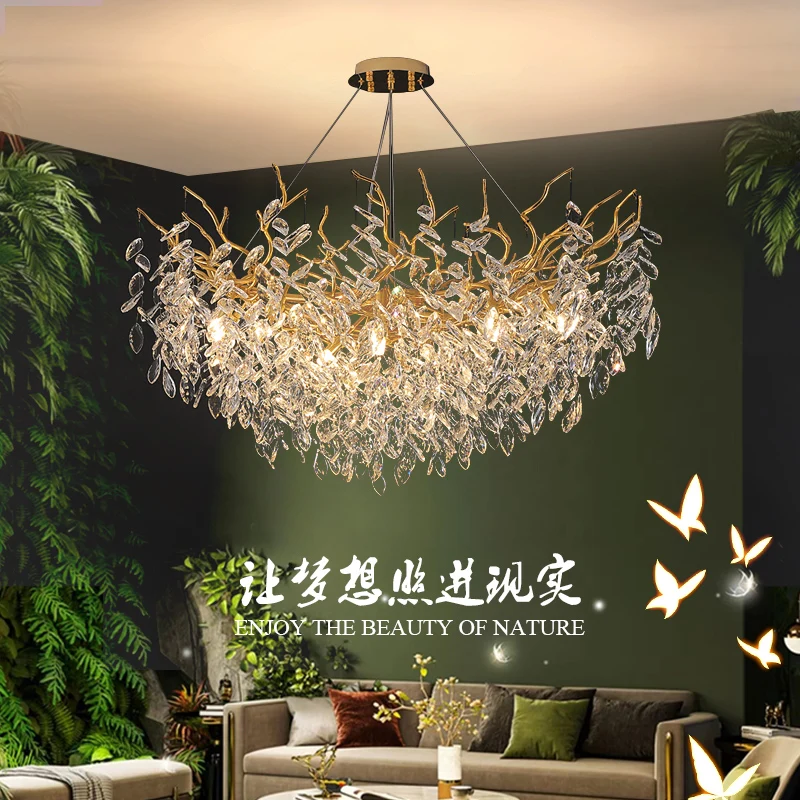High-end crystal lamp branch shape new French living room lamp American branch Italian light luxury bedroom di