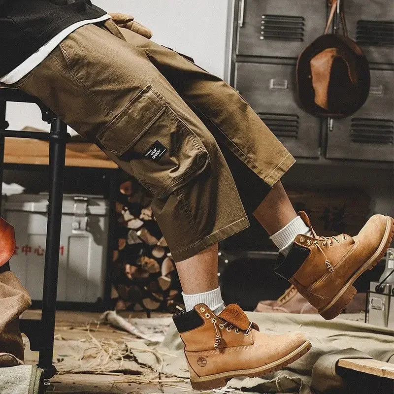 With Zipper Khaki Draw String Pockets Baggy Mens Cargo Shorts Solid Wide Over Knee Loose Short Pants for Men Designer Popular