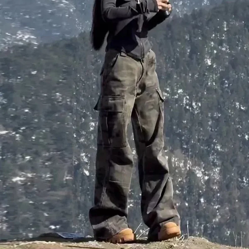 

Джинсы женские High Street Lady с высокой талией, тонкие, 2026, шикарные, в стиле ретро, прямые, джинсовые брюки, свободные камуфляжные брюки для девушек