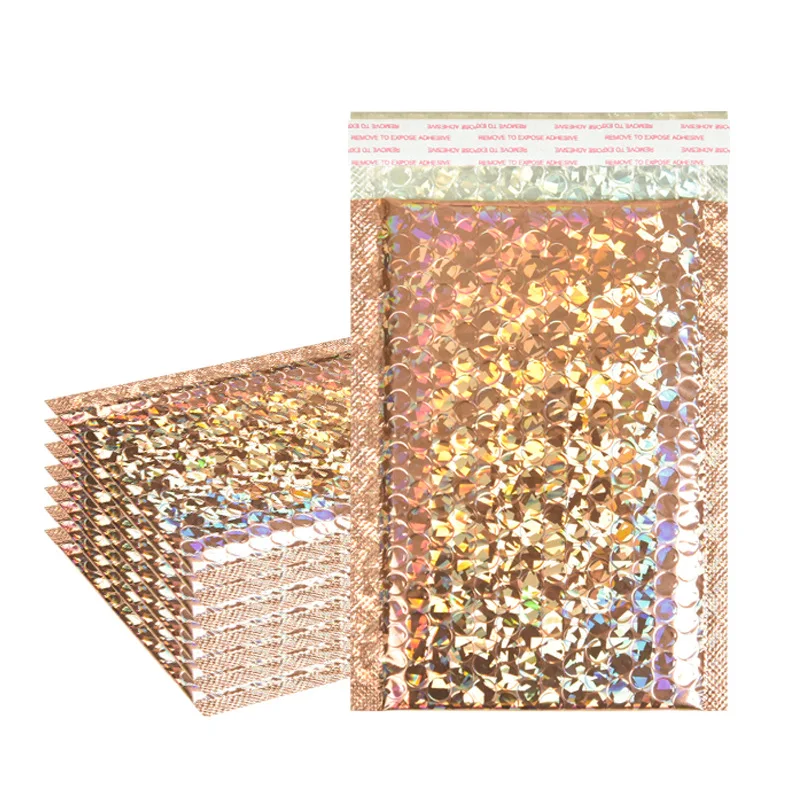 100PCS/Pack Mailing Envelope Bag Laser Rose Gold Packaging Shipping Bubble Mailer Gold Foil Plastic Padded Envelopes Gift Bags