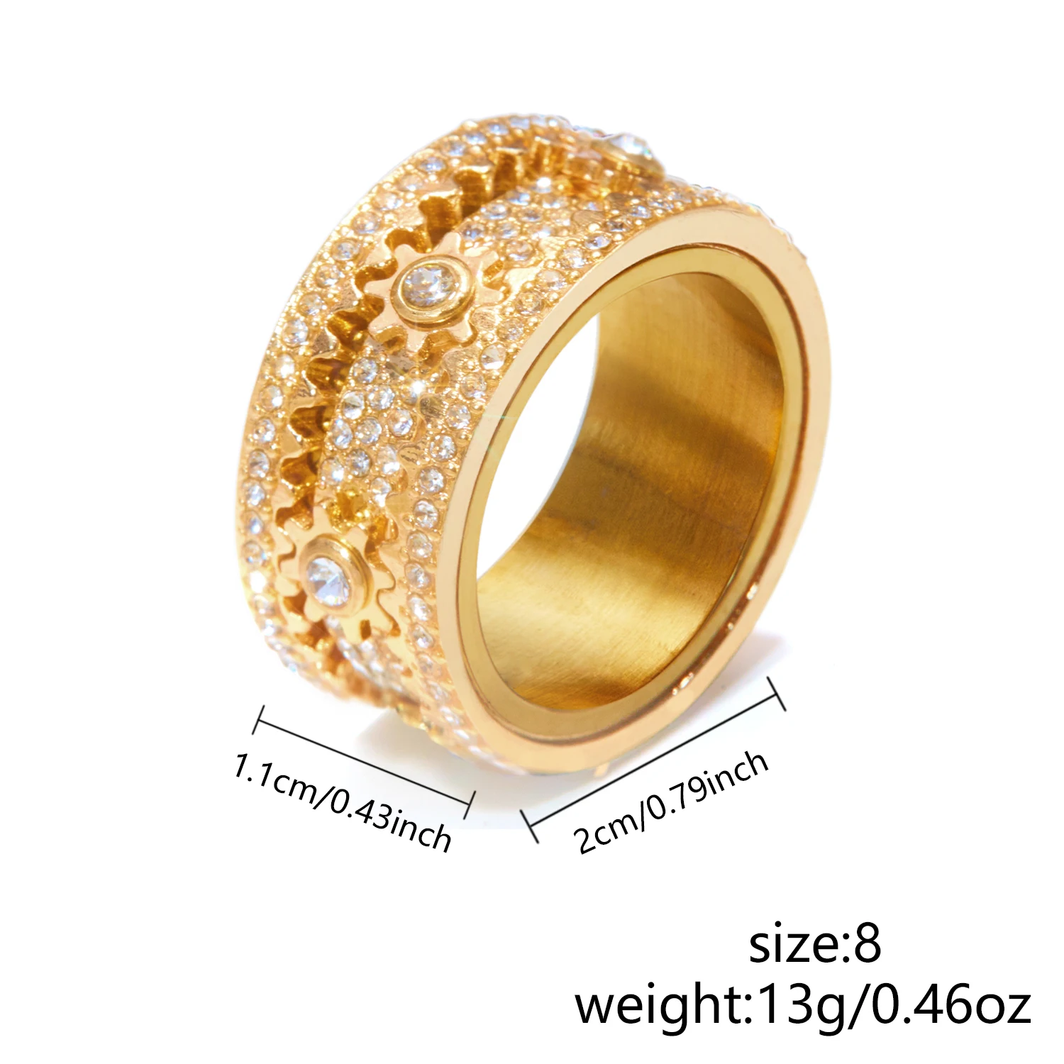 Creative Spinner Rotating Gear Ring For Women Copper Rhinestone Finger Ring Fashion Decompression Jewelry Gift