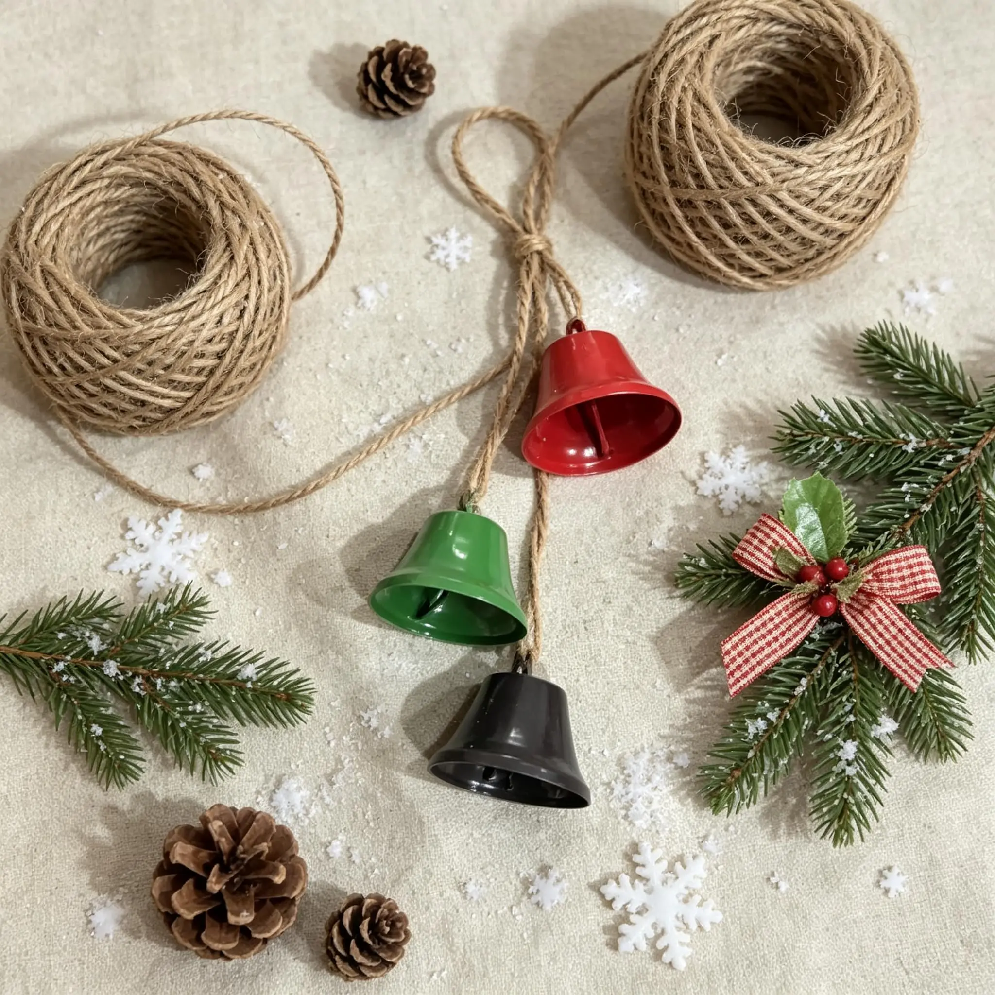 Rustic Farmhouse Christmas Jingle Bell Ornament - Metal Hanging Tree Decor with Red Berries & Snowflake Accents - Holiday Jingle Bell (Red/Green/Black)