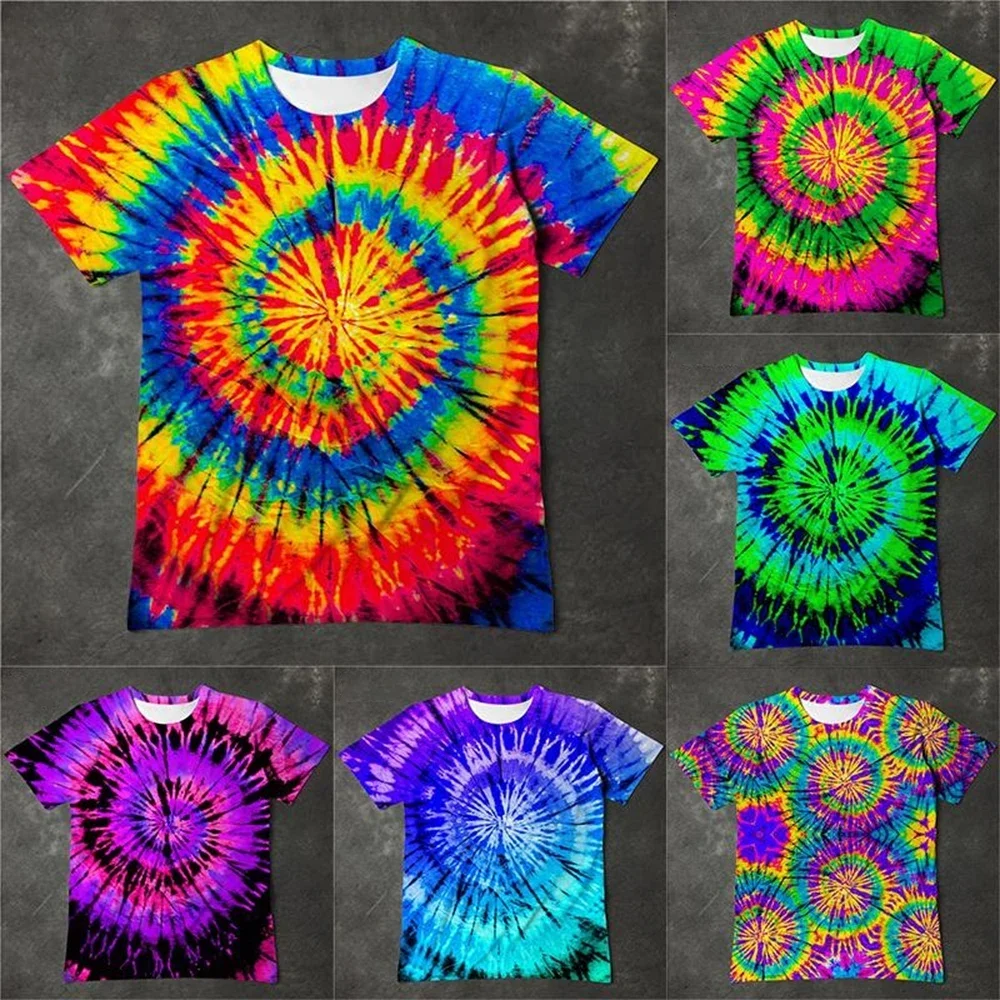 

2024 Summer Men Women Gradient Tie Dye 3D Print Short Sleeve T-Shirt Funny Kids T shirt Casual Cool Street Tops Size 100-6XL