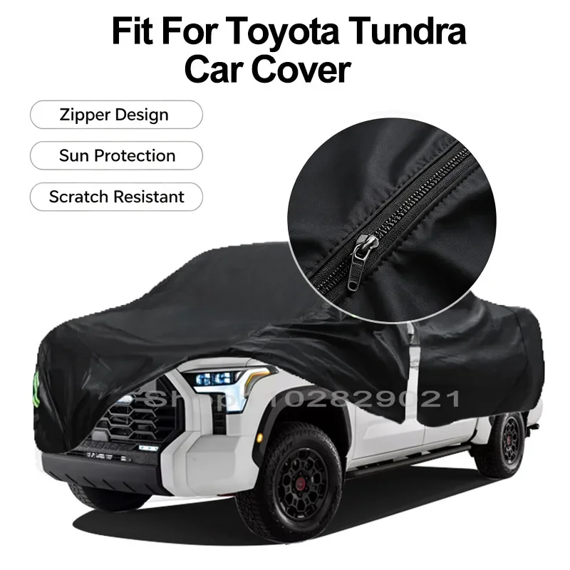 Zipper Door Waterproof Car Cover For Toyota Tundra Windproof Dustproof UV Protection All Weather Auto Protector