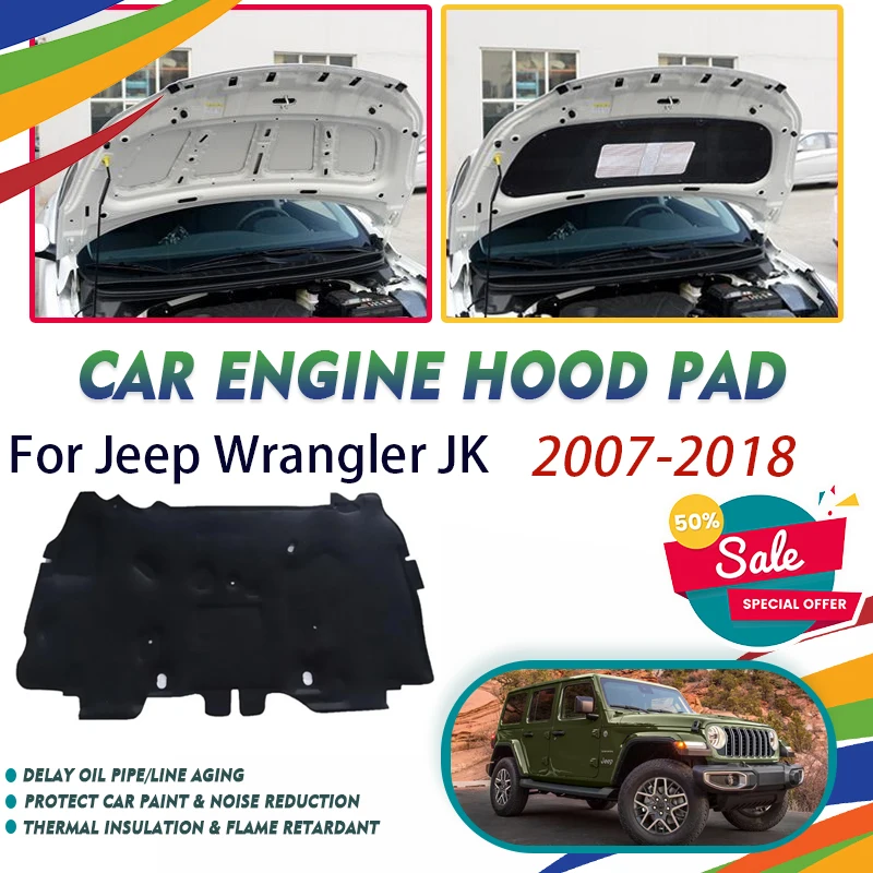 

Car Engine Hood Pads For Jeep Wrangler JK 2007~2018 Sound Deadening Front Engine Insulation Covers Heat Shields Auto Accessories