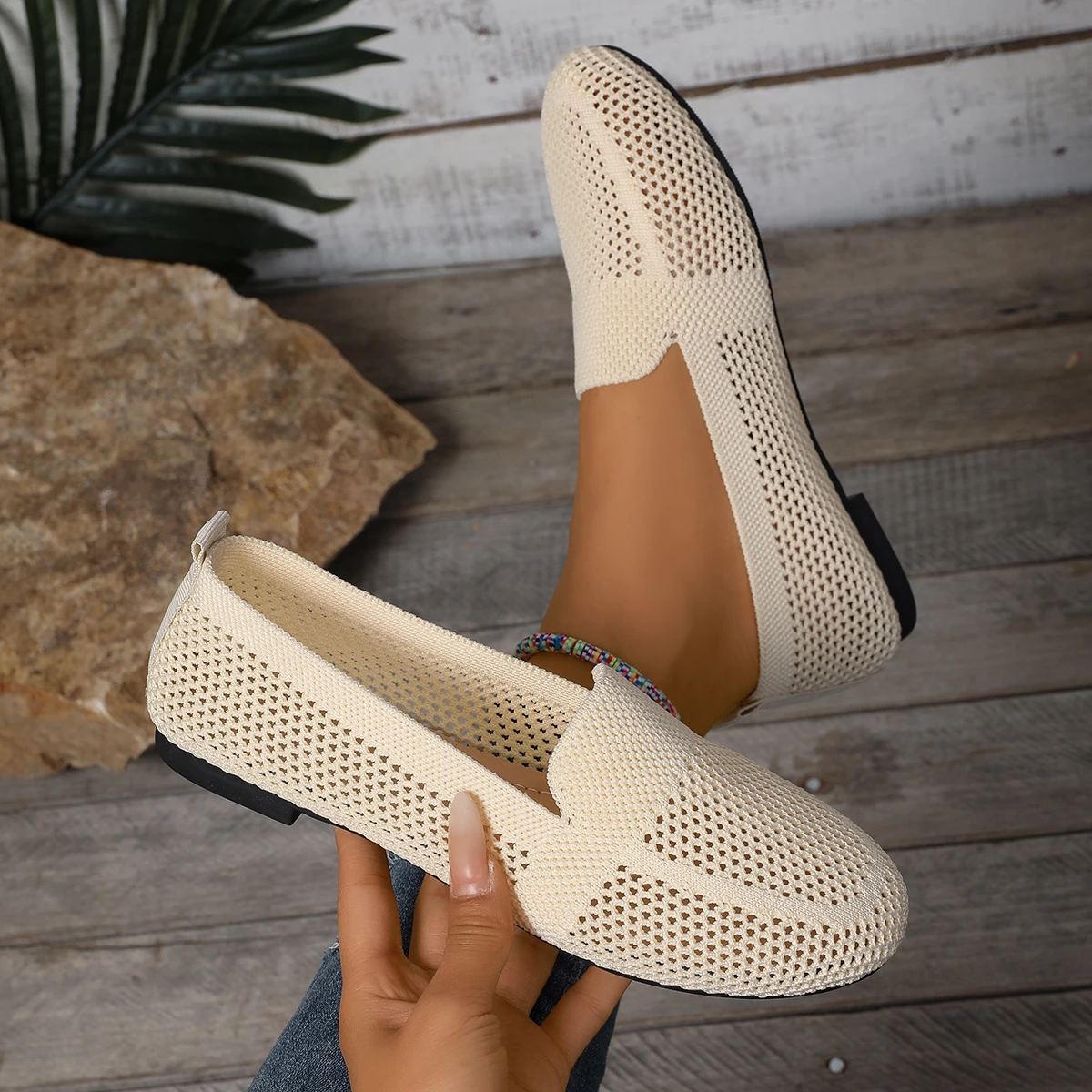 

Women Flats Shoes Breathable Solid Color Knitted Slip on Loafers Lightweight Casual Breathable Sneakers Women Zapatos De Mujer