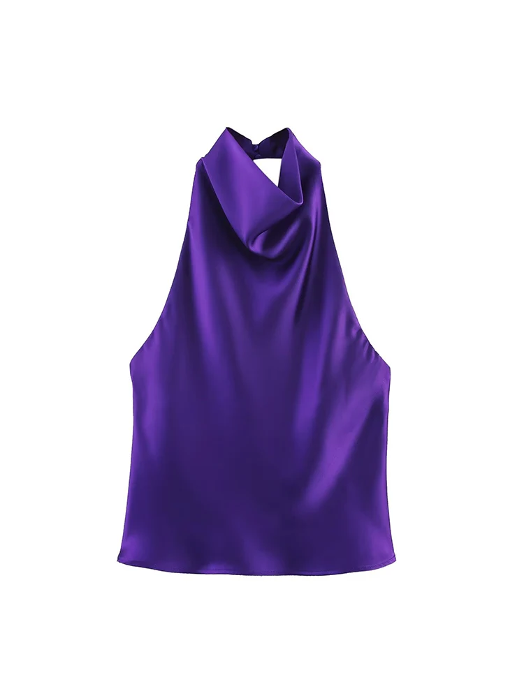 TFMLN Elegant Halter Top for Women Spring Summer Sexy  Backless High Street Waistcoat Female Fashion Solid Halter Neck Tops image 2