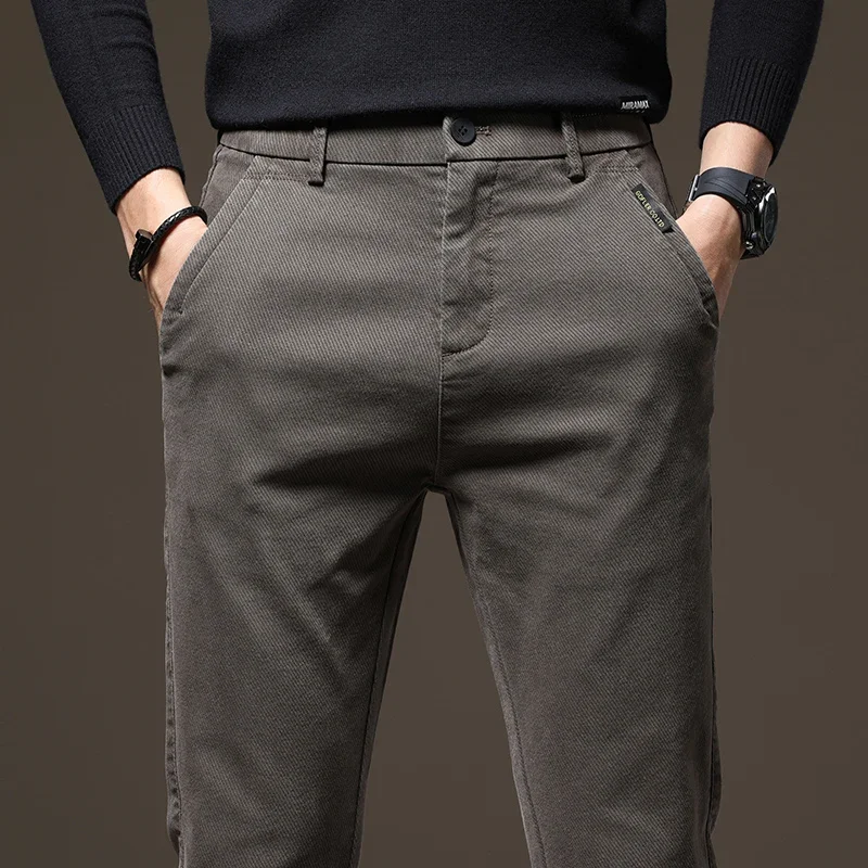 2023 Autumn New Men\'s Slim Straight Casual Pants Elastic Waist Fashion Korean Cargo Pants Brand Trousers Black Coffee Gray