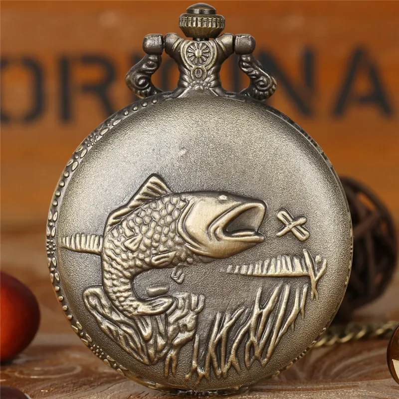 Steampunk Fish Design Full Hunter Quartz Pocket Watch for Men Women Sweater Necklace Chain Pendant Fish Tail Full Hunter Clock