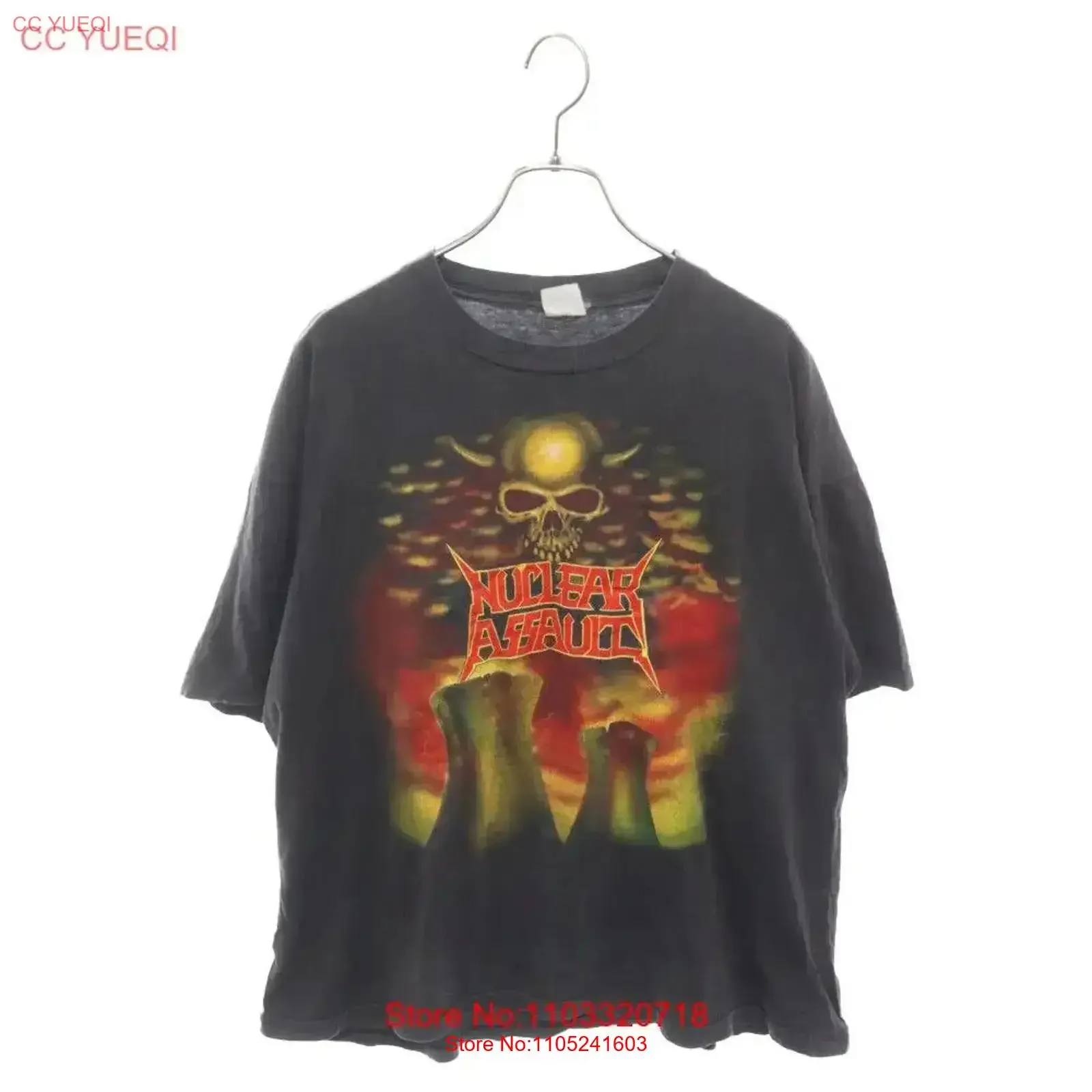 

Винтажная футболка 80-х, 90-х годов, ядерная штурмовая футболка, двусторонний принт, винтажная стираная футболка с графическим рисунком, дышащая, растянутая, повседневная, удобная