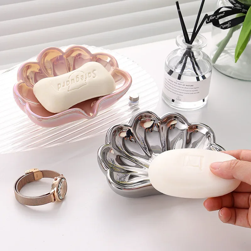 Ceramic Shell Soap Box Bathroom Creative Draining Soap Box Bathroom Sink Household High-end Light Luxury Soap Rack