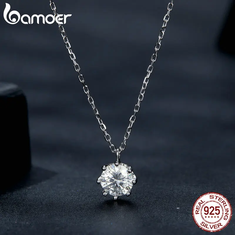 Bamoer 0.8CT D Color VVS1 EX Moissanite Necklace for Women Wedding Engagement 925 Sterling Silver Elegent Trendy Fine Jewelry