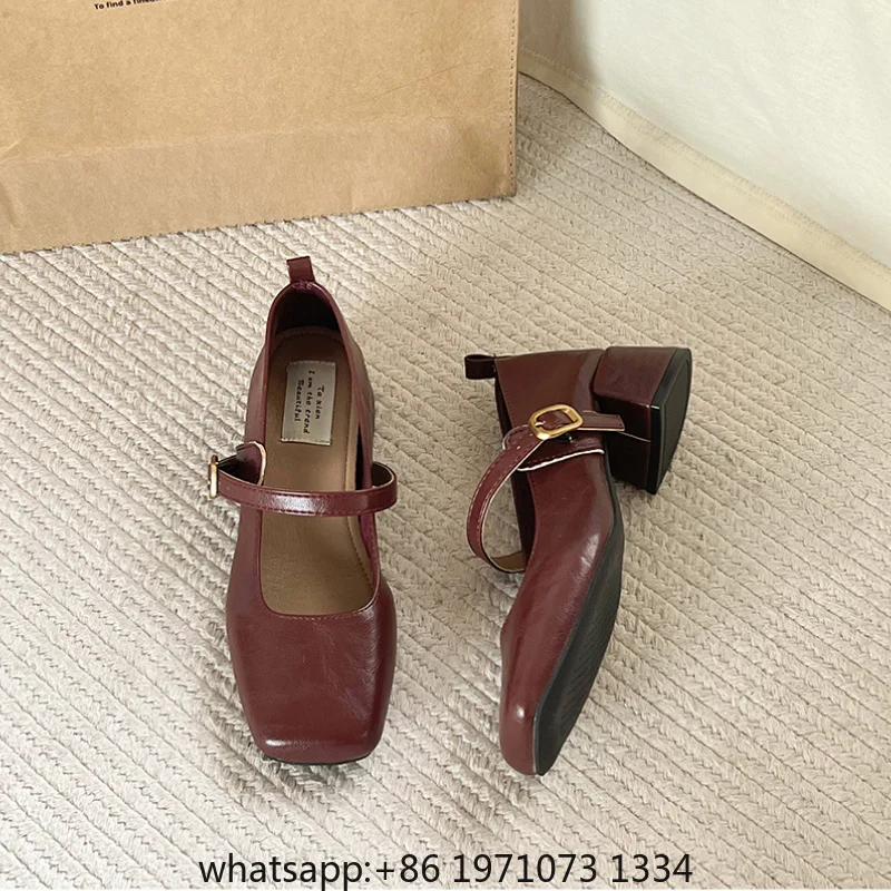 Designer Vintage Women Mary Jane Shoes Fashion Square Toe Shoes Spring Autumn Elegant Low Heels Sandals
