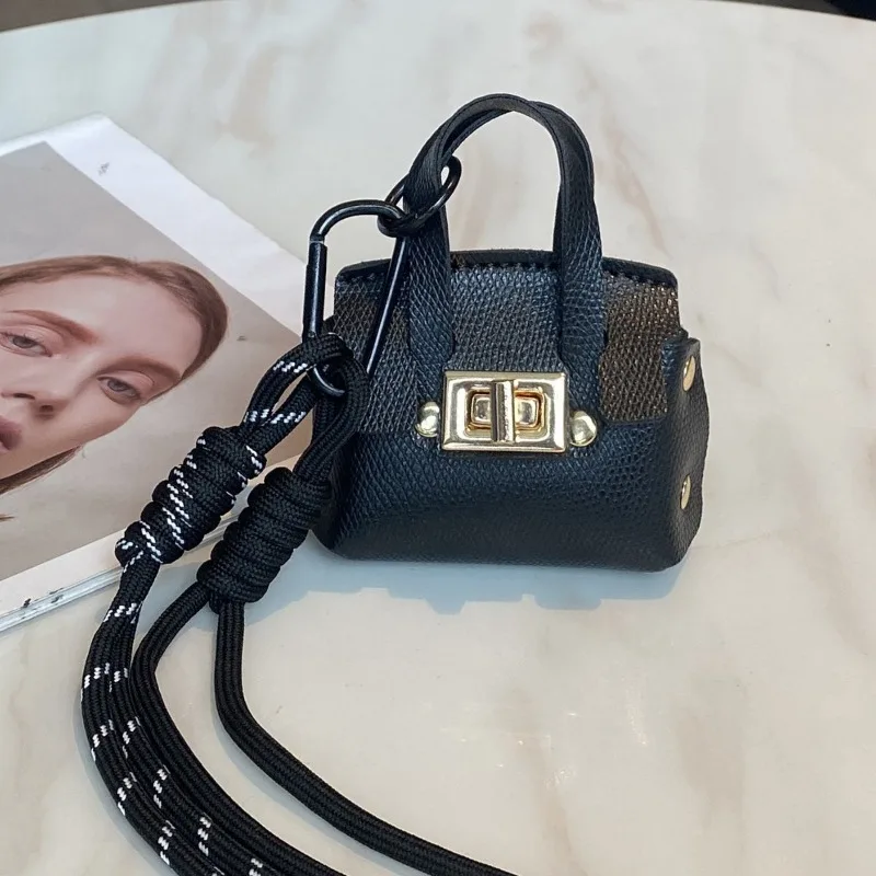 Mini Coin Purse Bag Pendant Cute Square Handbag Earphone PU Leather Creative Car Key Chain Pendant Decoration Multi-functional