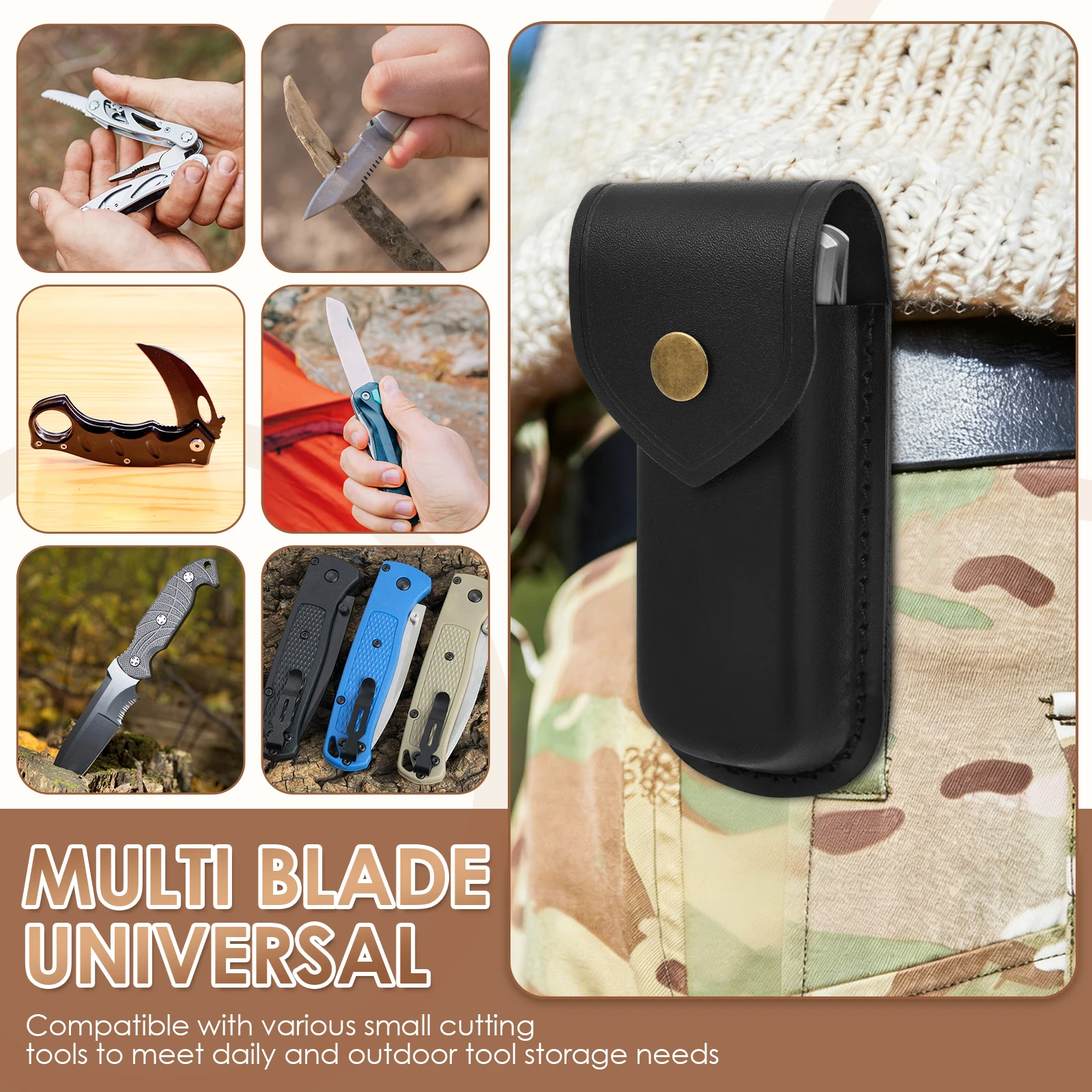 Leather Pocket Knife Sheath 5.51" Multitool Pouch Folding Knife Belt Sheath with Snap Closure Multitool Case for Folding Cutter view 4