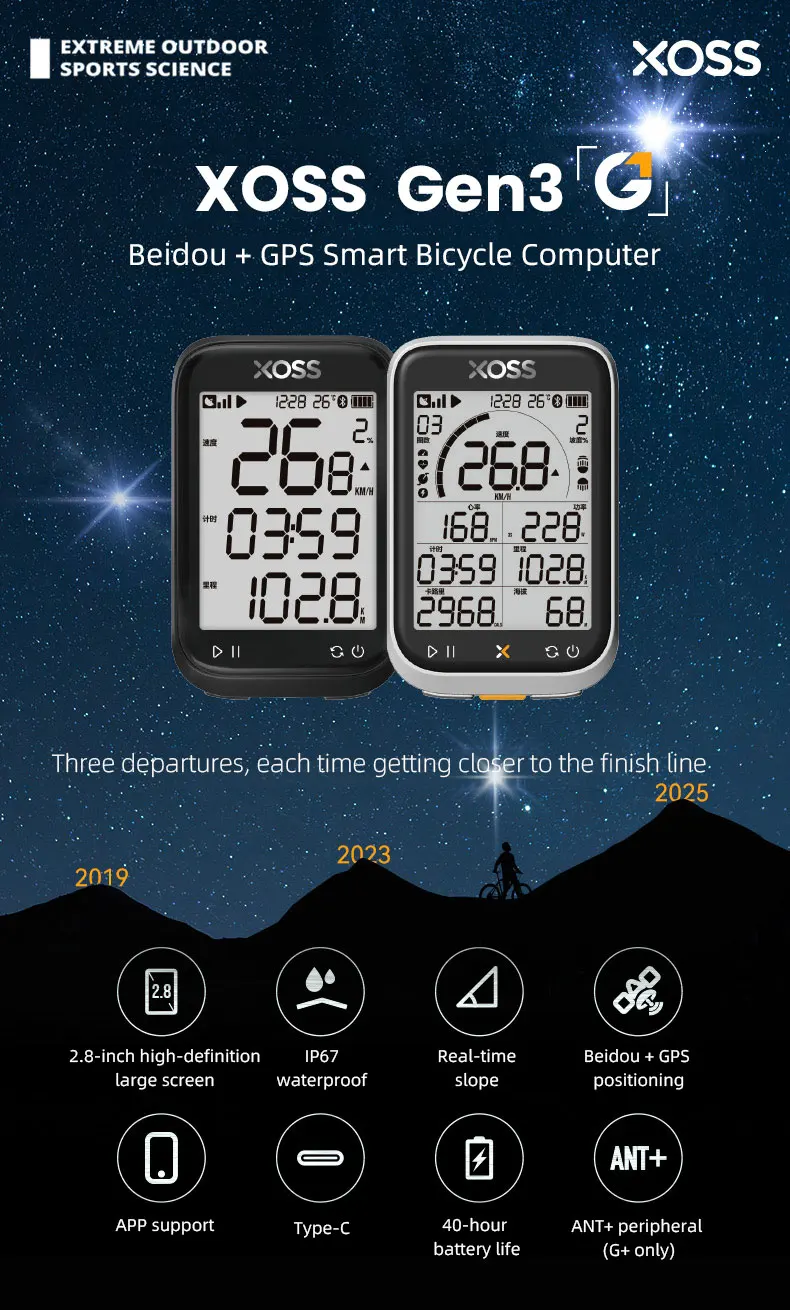 XOSS G3 G3+ Plus G+ Gen3 GPS Fahrradcomputer 2,8 Zoll Bildschirm Tachometer Fahrradtraining IP67 ANT+ Drahtloser Kilometerzähler für Rennrad MTB – Detail 1