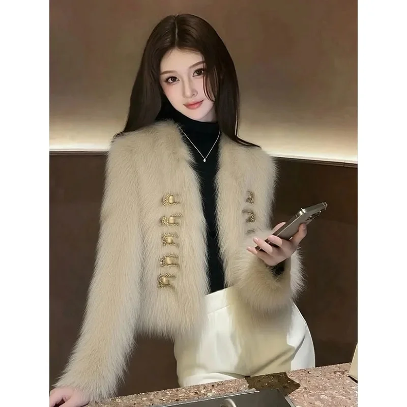 2026 New Loose and Lazy Style Korean Version Unique and Beautiful Socialite Xiaoxiangfeng Khaki fur Coat for Women in Winter WLF