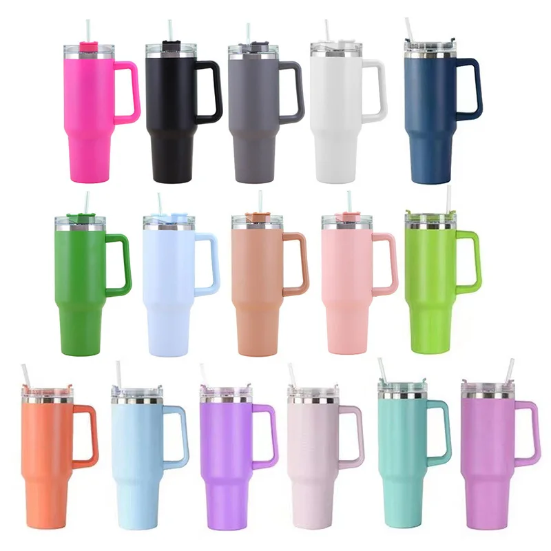 40oz Tumbler Insulation Coffee Cup Stainless Steel In-Car Vacuum Flasks with Handle Thermos Bottle Large Capacity Gift Cup