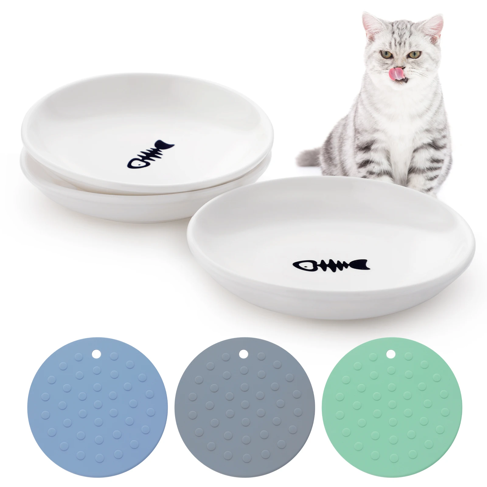 6Pcs/Set Cat Food Bowl Ceramic Kitten Water Bowl Puppy Feeding Dish With Bowl Mats Ceramic Pet Bowl Cat Food Feeding Accessories