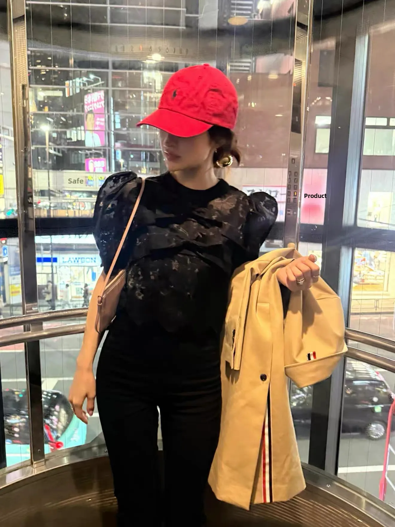Bibi Lace Embroidery 3D  Knot Bubble Sleeve Top Women's Cute Style Loose Fit T-Shirt Short Sleeve round Neck Moistur...