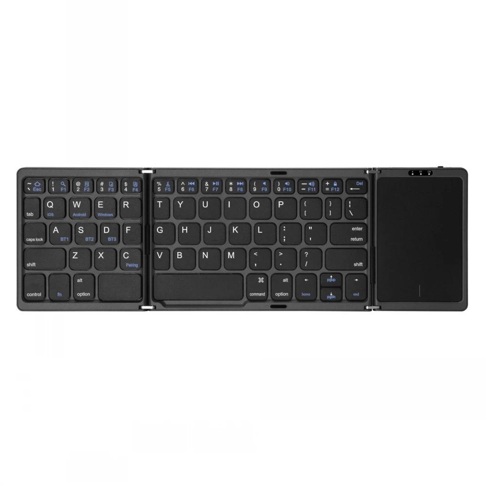 Foldable BT Keyboard Rechargeable Portable Mini USB Wired Keyboard with Touchpad Mouse for Windows/Android/Tablet 3-Device Sync